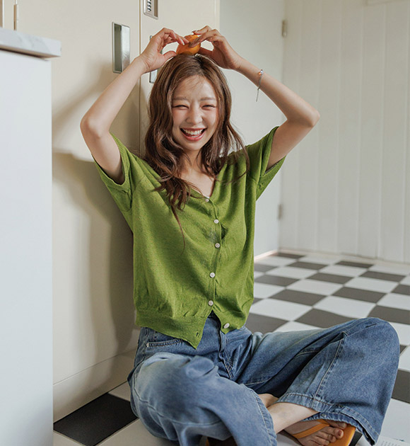 Whole Garment Linen Short-Sleeve Cardigan