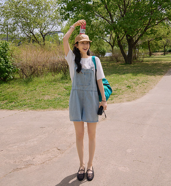 Light Blue Denim Shorts Overalls