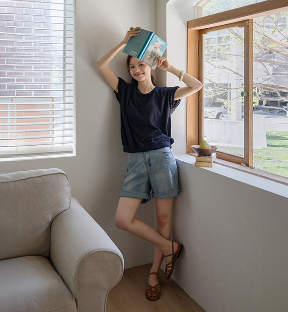 [JUST BETTER] Slub Raglan Short-sleeve Knitwear