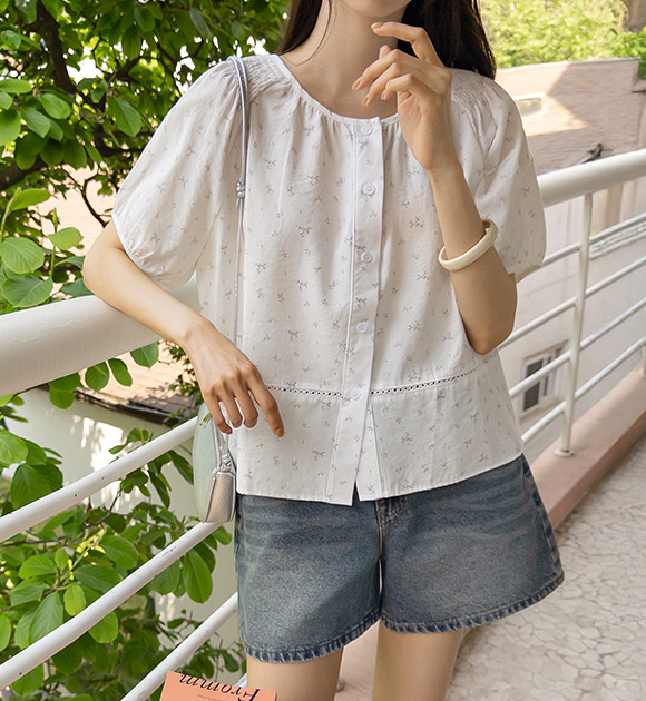 Muse Floral Smocked Cotton Blouse