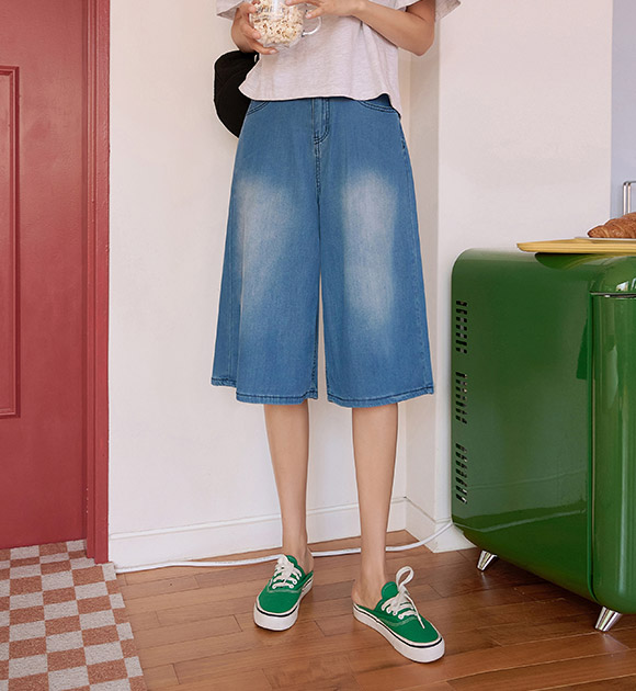 Like Tencel Banded Bermuda Denim Pants