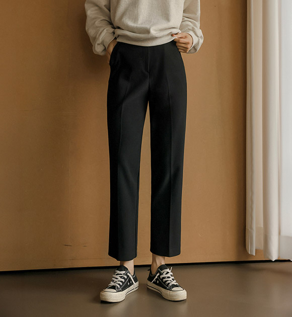[JUST BETTER] Cheese spandex slim straight slacks (short/long)