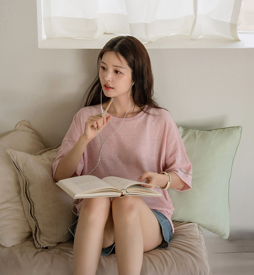 [JUST BETTER] Cloud Lace Slub Short-Sleeve T-Shirt