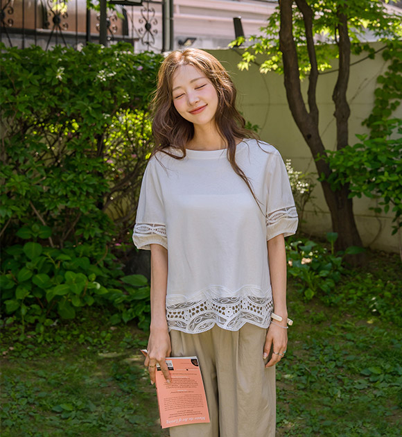 Diena Lace Contrast Short-Sleeve Tee