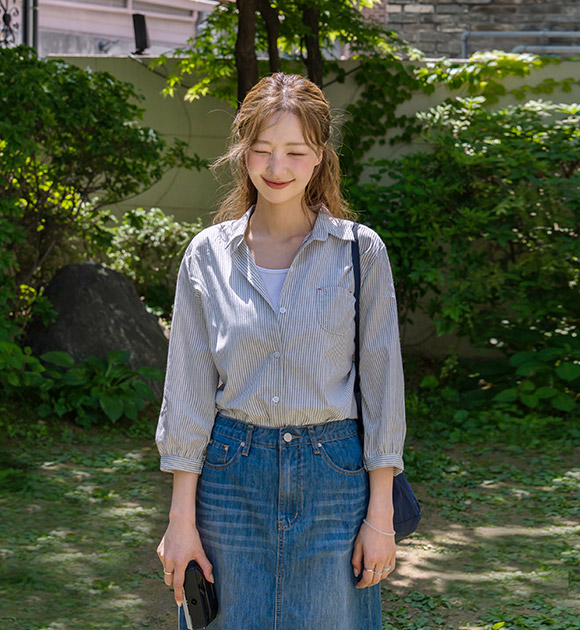 Senne Red Point Striped 3/4-Sleeve Shirt