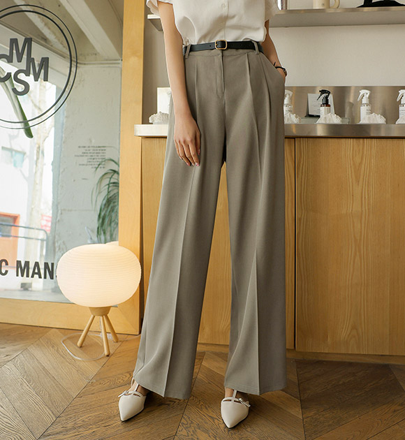 Wrinkle-free pintuck wide slacks (short/long)