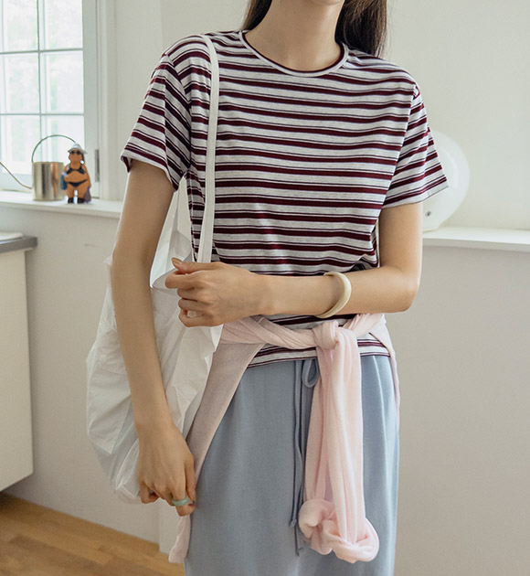 Mochi Tencel Smooth Striped Short-sleeved Shirt