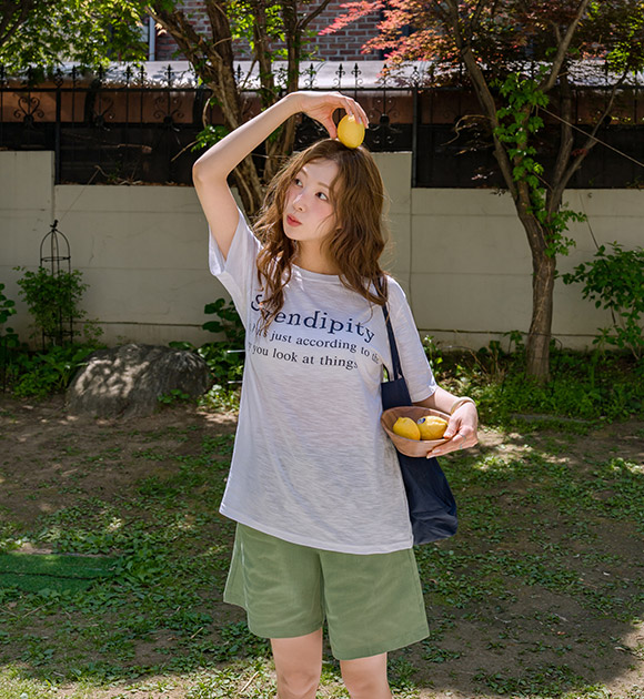 Serendipity Slub Lettered Short-sleeved Shirt