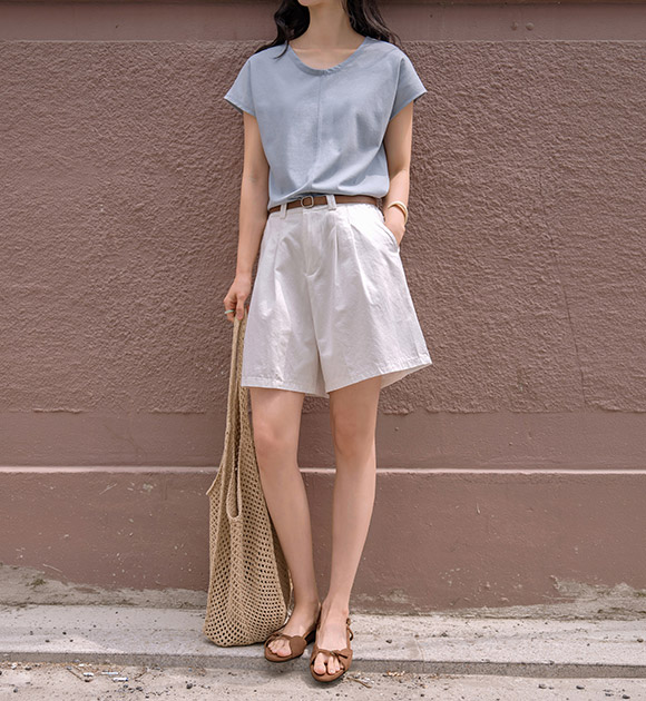 May Basic Pintuck Shorts (Belt Set)