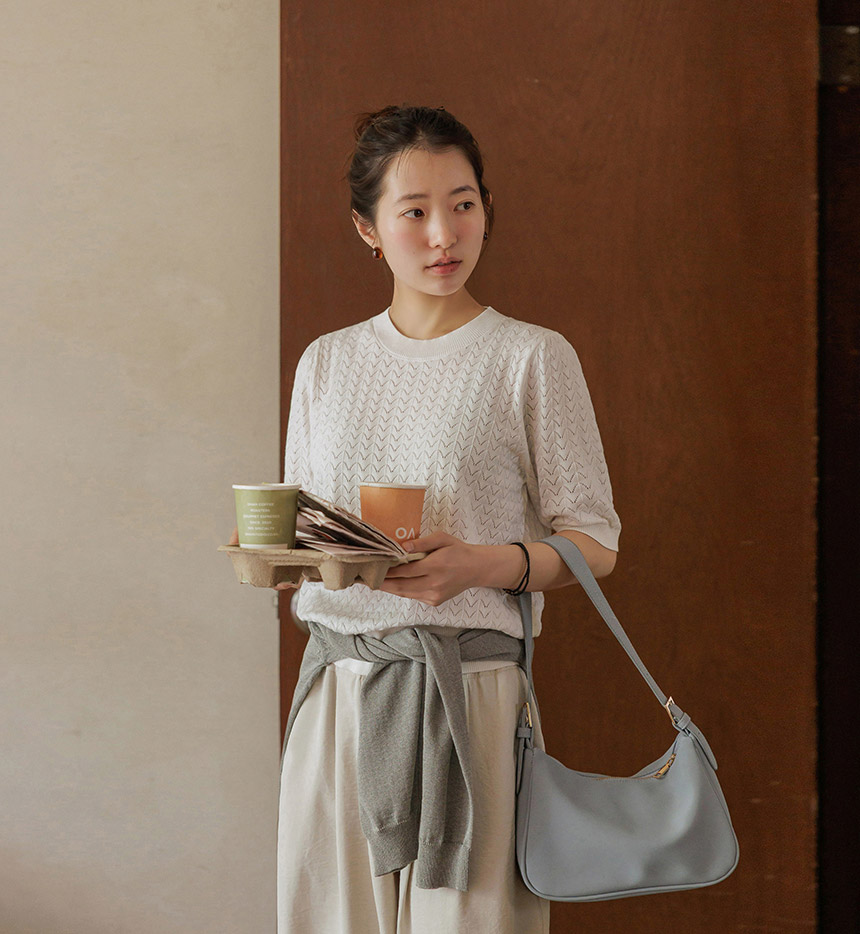 Wave Scallop Cool Rayon Half-Sleeve Knitwear