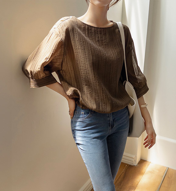 Cool Tencel Shoulder-Button String Blouse