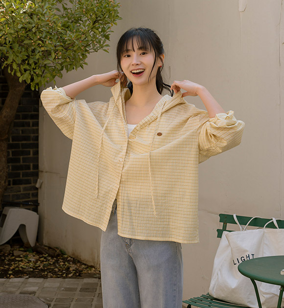 Summer & Checkered Hooded Shirt