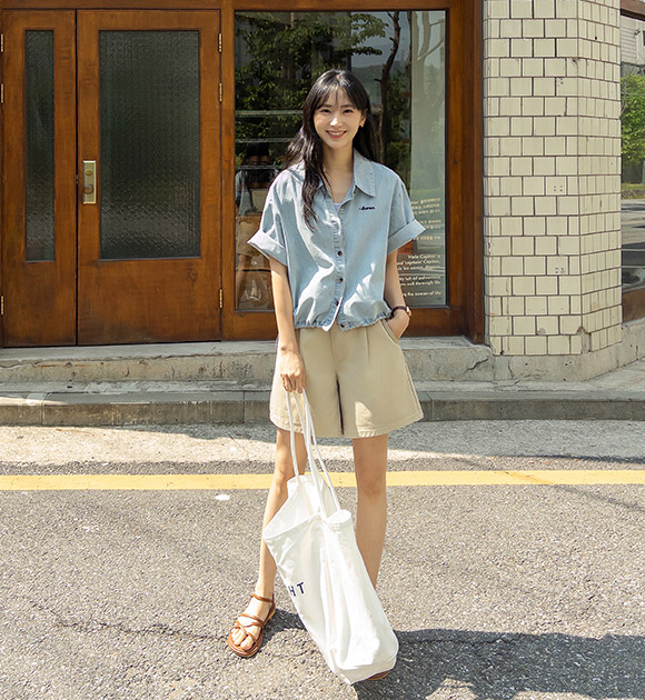 Sturdy Cotton Pintuck Mid-thigh Pants