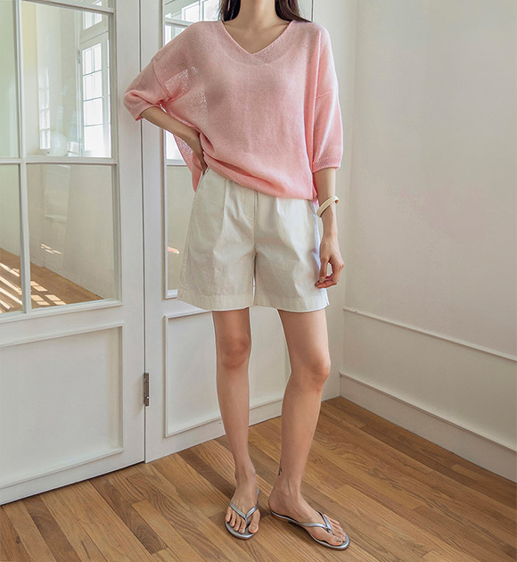 Summer Cotton Side-Slit Banding Shorts