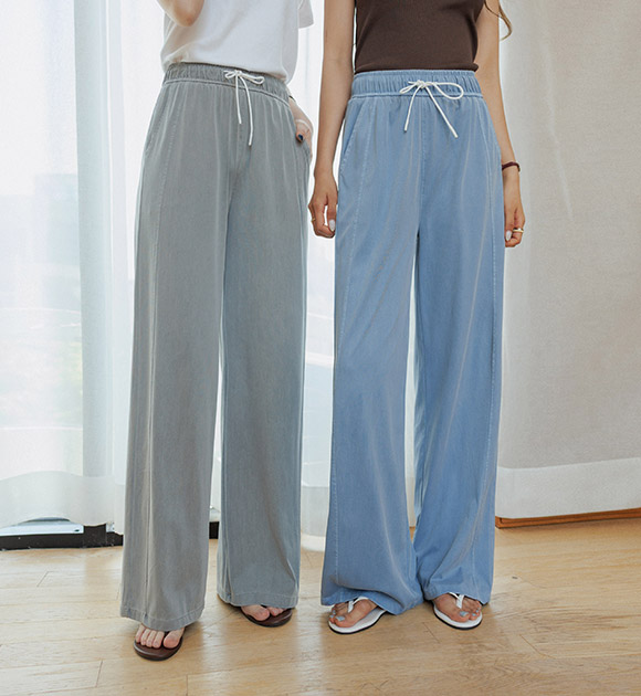 Lightweight Flowy Tencel Seam Banded Pants
