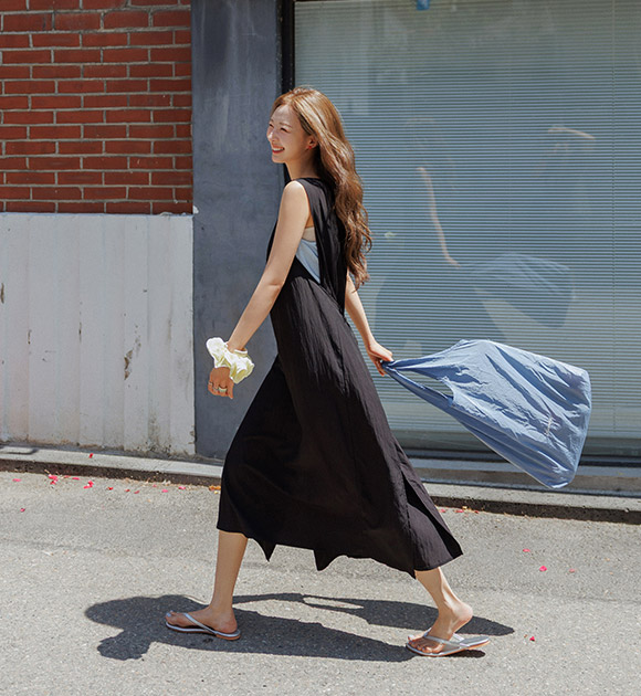 [JUST BETTER] Ribbed oversized adjustable straps Long one piece