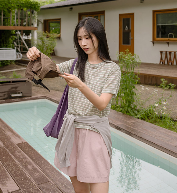Vanilla Tencel Striped Cool T-Shirt