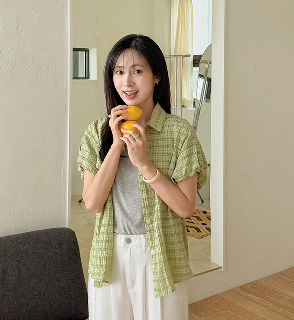 Round-Sleeve Checked Tencel Shirt