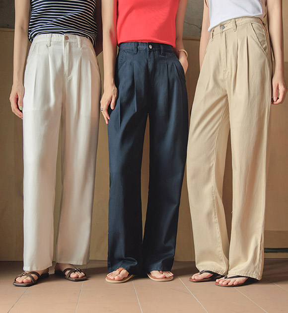 Lightweight Lyocell Double-Pleated Wide-Leg Jeans (Short/Basic/Long)