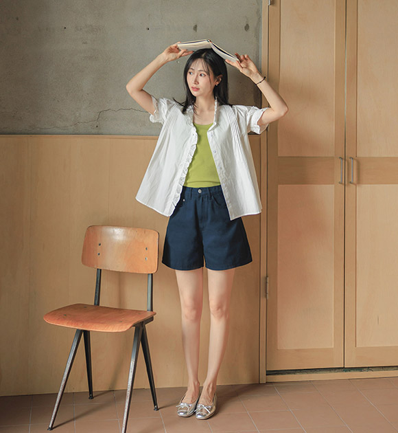 Ruffle Neck Pintuck Romantic Blouse