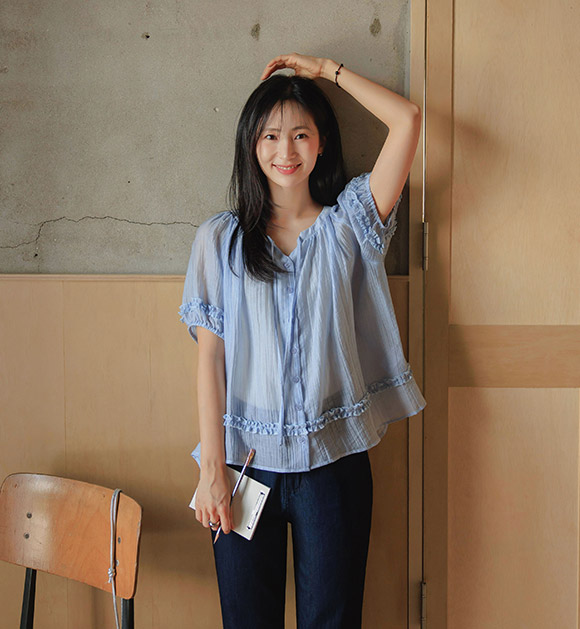 [JUST BETTER] Flowing Frill Romantic Blouse