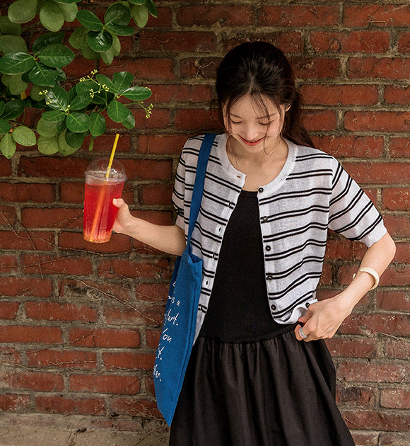 Ritney Volume Stripe Short-Sleeve Cardigan