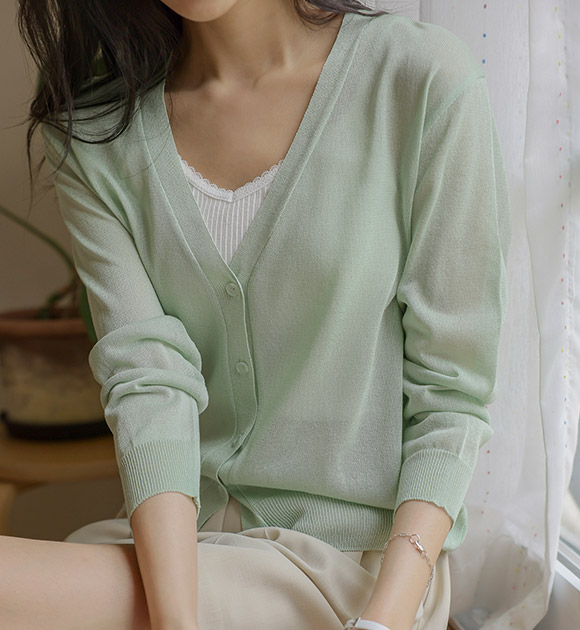 Comfortable V-necked Cooling Cardigan (3/4 Sleeve/Long-Sleeve)