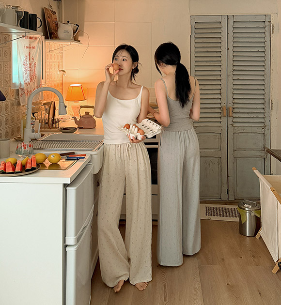 Lavender Cool Linen Wide-Leg Banded Pants
