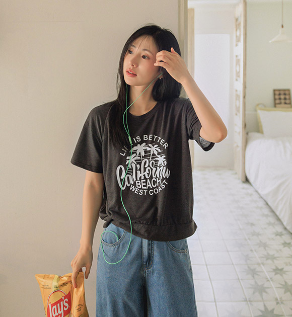 Palm Tree Linen Short-Sleeve Sweater T-Shirt