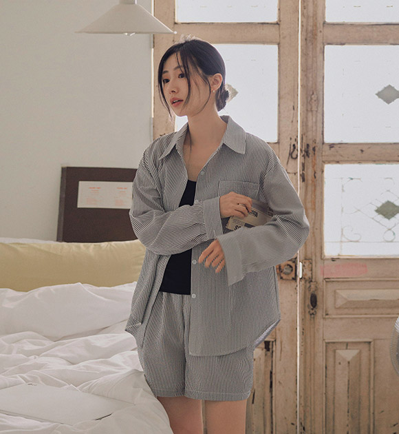 Wind Cool Seersucker Shirt + Shorts Set