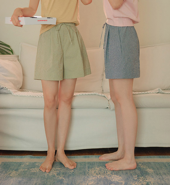Cool Seersucker Stripe Banding Shorts