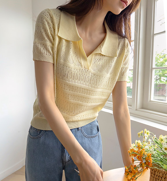 Sevilla Split Collar Eyelet Knitwear