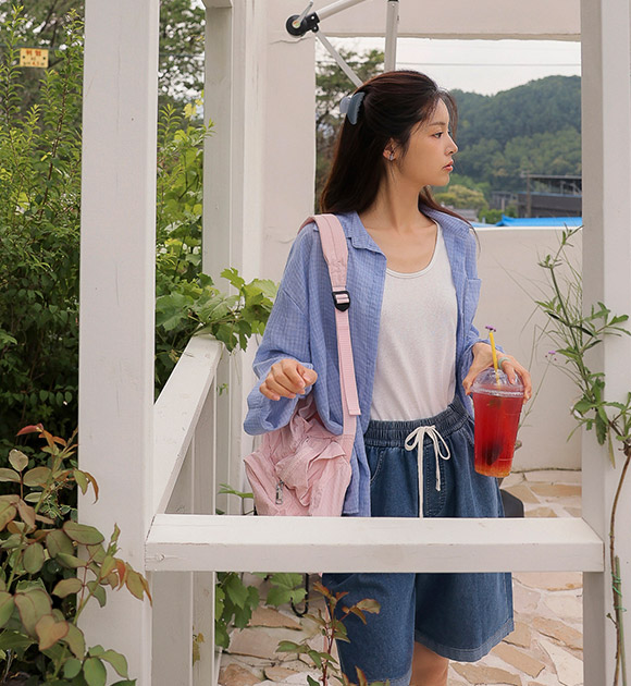 Picnic Cotton Check Shirt + Tank Top Set