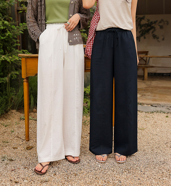 Frill-Banding Wide Linen Pants
