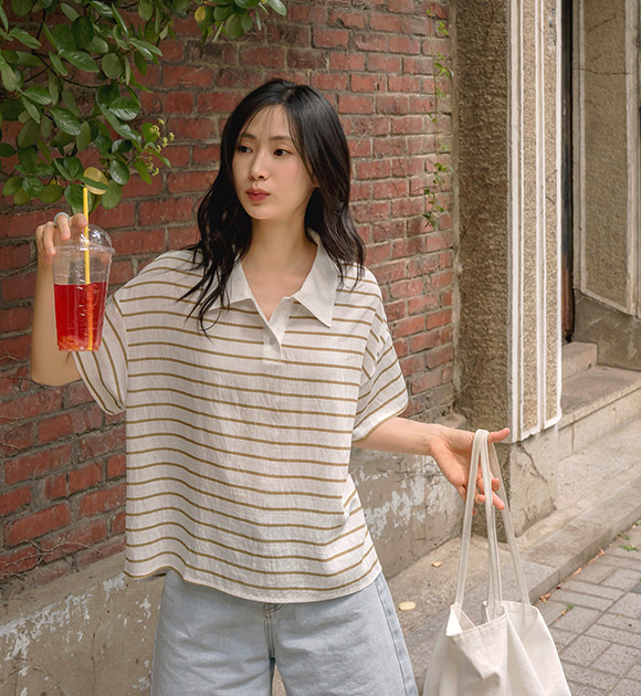 Ribble Stripe Tencel Collar T-Shirt