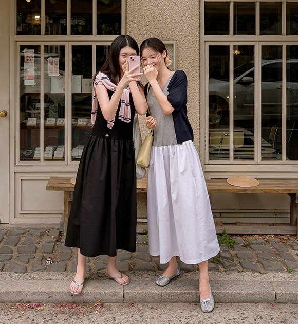 [⛱️Recommended Vacation Item] [JUST BETTER] JUST ONE! Voluminous Color-Block Dress