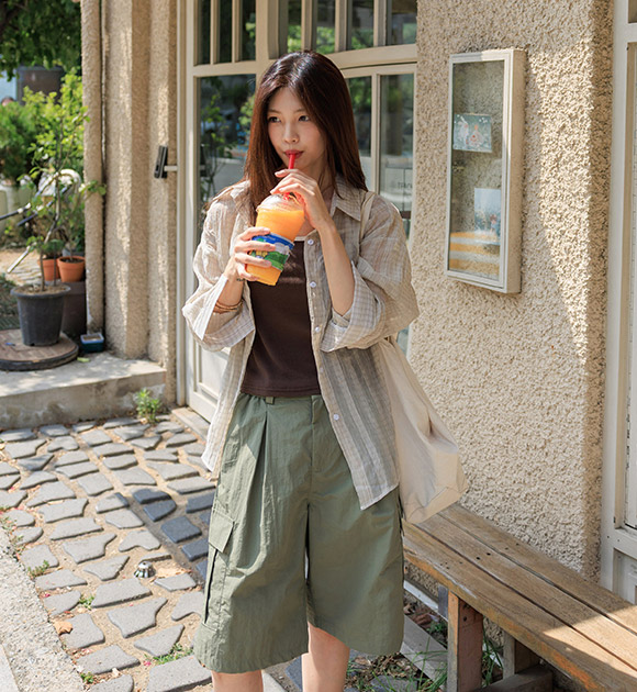 Soy Check Crinkle Sheer Shirt