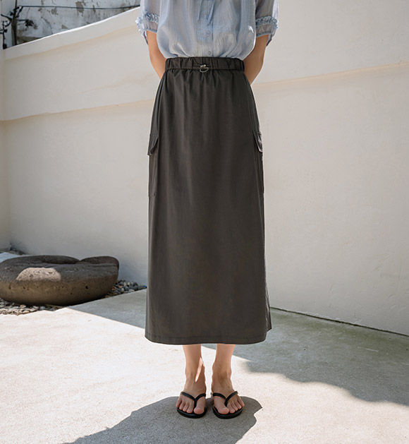 Comfort Drawstring Cargo Pocket Crinkle Skirt