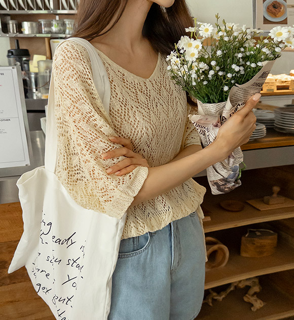 Soft Batwing Drawstring Pointelle Knitwear