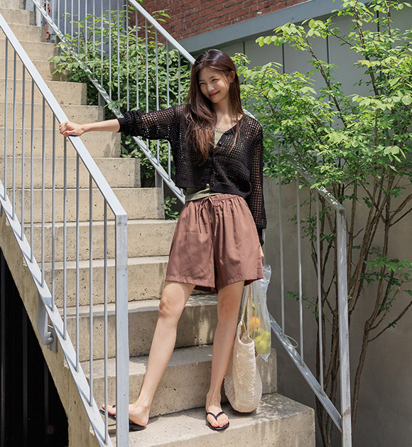 Clou Pointelle Long-Sleeve Cardigan