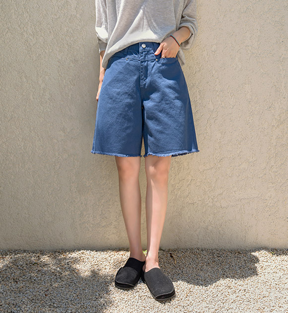 Rudin Front Seam Raw-Hem Knee-Length Pants