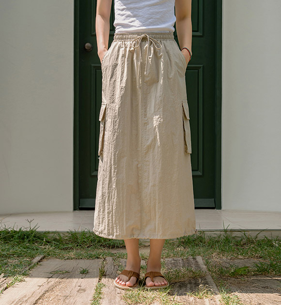 Water-Resistant Drawstring Hem Cargo Skirt