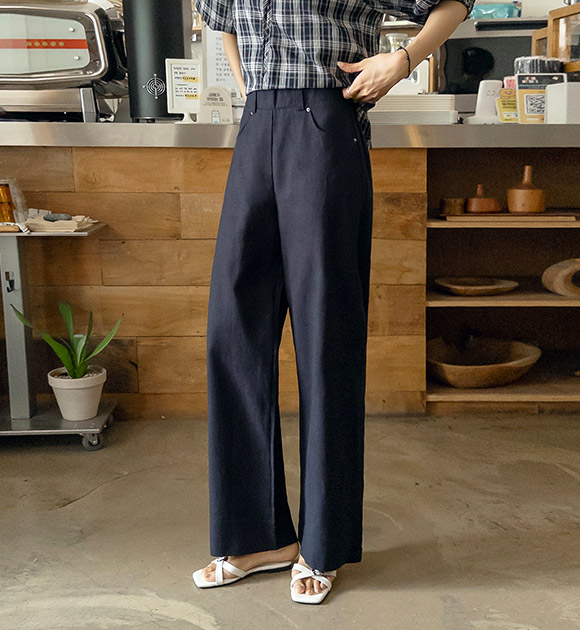 Neat Wide Back-Banded Linen Pants