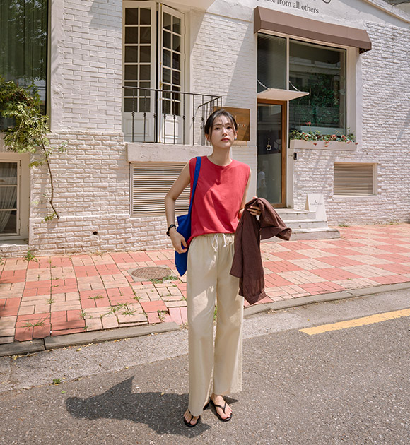 Dia Linen-Touch Banded Pants