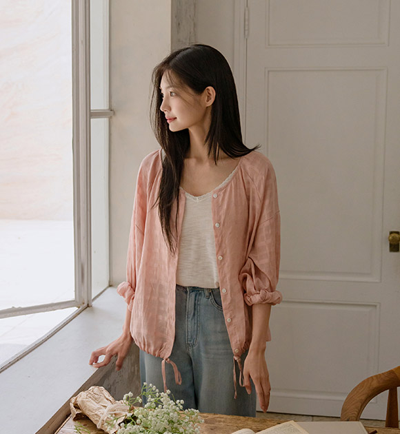 Berin Jacquard Check Pattern String Shirt