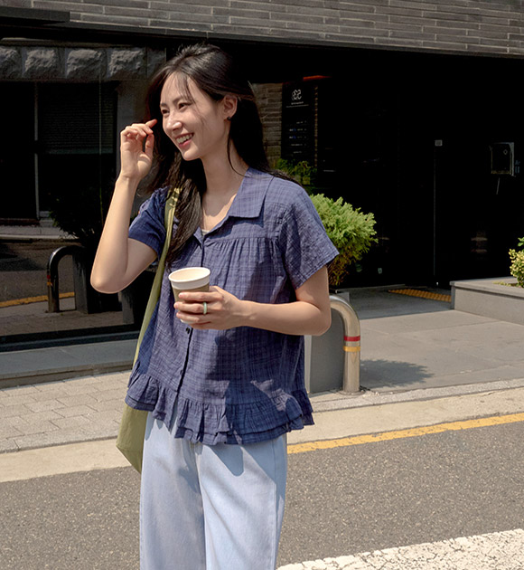 Kobi Ruffle Check Blouse