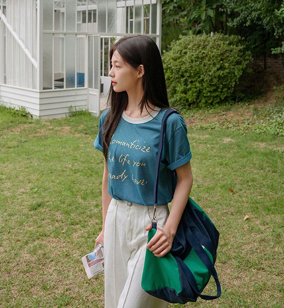 Script Lettering Striped Short-Sleeve T-Shirt