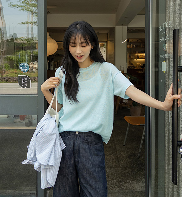 Relaxed-Fit Linen Short-Sleeve Knitwear (Round Neck / V-Neck)