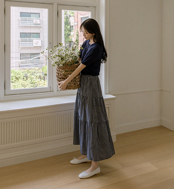 New Monday Check Tiered Skirt