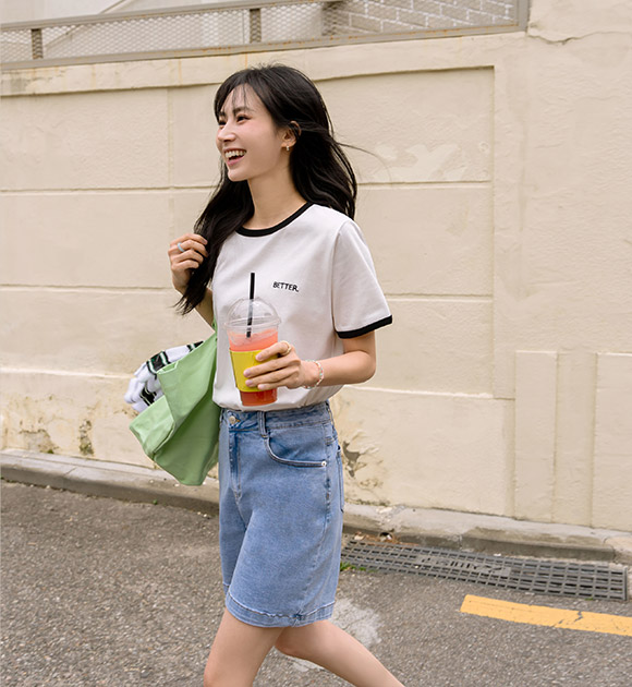[JUST BETTER] Days Color-Block Trim T-Shirt